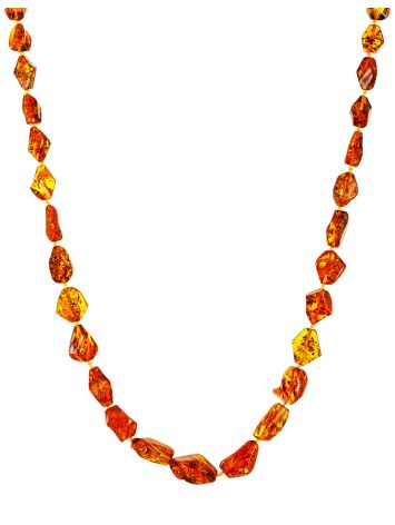 Unique beads made from cognac-colored pieces of natural amber, Length: 52.5, image 