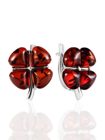 Bright earrings with natural cherry amber “Clover”, image 