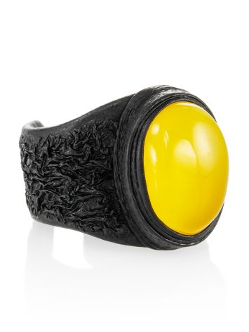 Bold Dark Leather Ring With Amber, Ring Size: Adjustable, image 