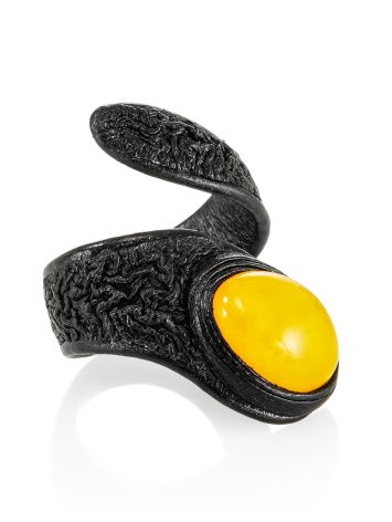 Leather Ring With Natural Amber, Ring Size: Adjustable, image 