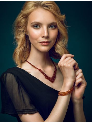 Intricately woven necklace made of natural cognac-colored amber, image , picture 2