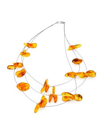 Dewdrops wire necklace crafted from softly polished natural golden cognac amber, image , picture 4