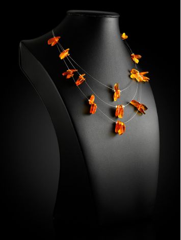 Dewdrops wire necklace crafted from softly polished natural golden cognac amber, image , picture 5