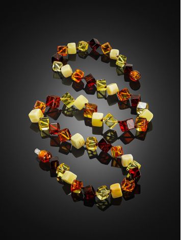 Vibrant multi-colored natural amber beaded necklace, image , picture 2