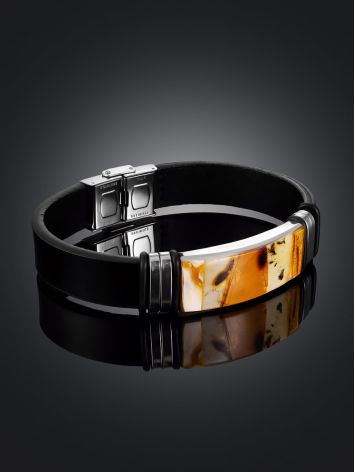 Men's leather strap bracelet featuring natural amber mosaic, image , picture 2