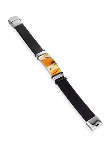 Men's leather strap bracelet featuring natural amber mosaic, image , picture 3