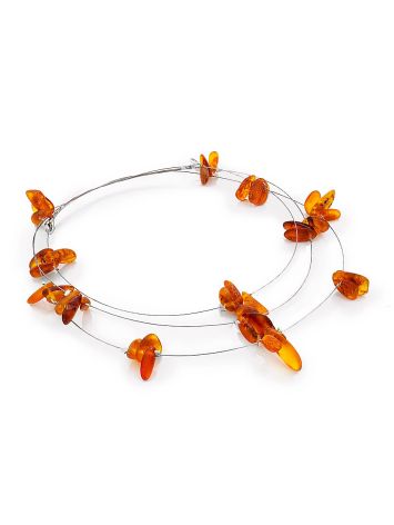 Dewdrops wire necklace crafted from softly polished natural golden cognac amber, image , picture 3