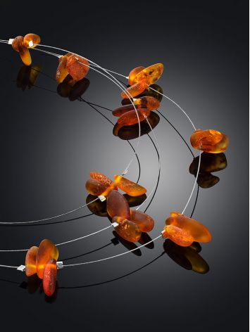 Dewdrops wire necklace crafted from softly polished natural golden cognac amber, image , picture 2