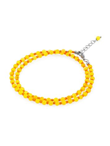 Choker necklace made of honey amber and warm orange seed beads, image , picture 5