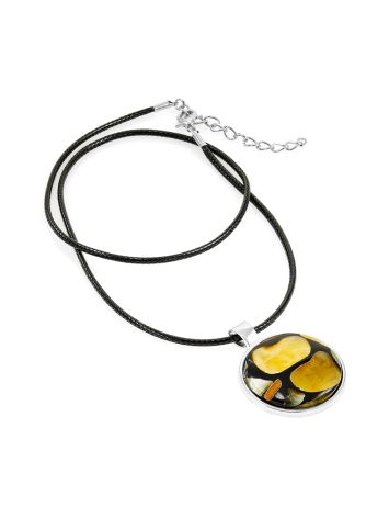 Round pendant featuring a stunning amber mosaic on a fine cord, image , picture 4