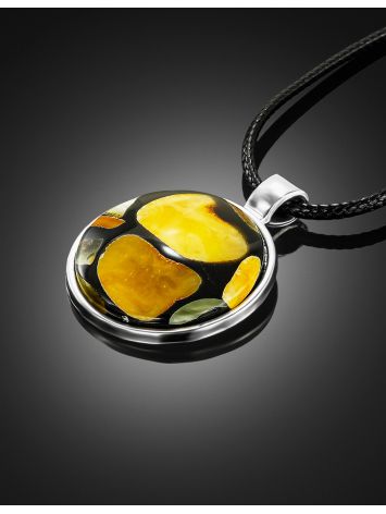 Round pendant featuring a stunning amber mosaic on a fine cord, image , picture 2