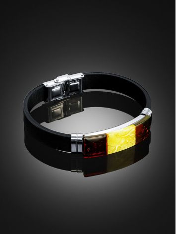 Men's rubber band bracelet set with genuine amber, image , picture 2