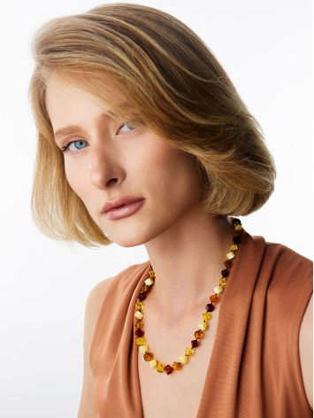 Vibrant multi-colored natural amber beaded necklace, image , picture 3