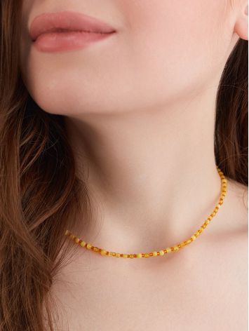 Choker necklace made of honey amber and warm orange seed beads, image , picture 3