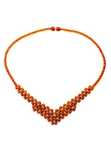 Intricately woven necklace made of natural cognac-colored amber, image , picture 4