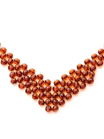 Intricately woven necklace made of natural cognac-colored amber, image , picture 5