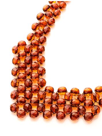Intricately woven necklace made of natural cognac-colored amber, image , picture 7
