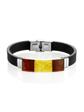 Men's rubber band bracelet set with genuine amber, image 