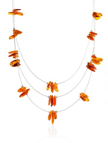 Dewdrops wire necklace crafted from softly polished natural golden cognac amber, image 