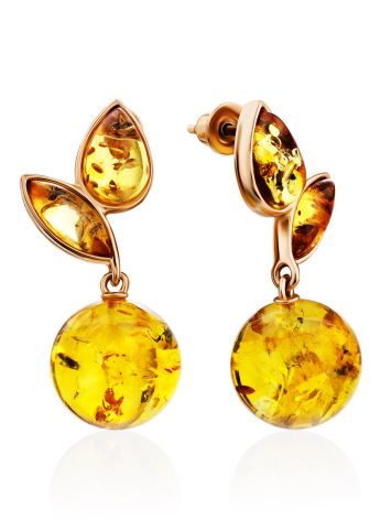 Beautiful earrings with natural lemon amber, image 
