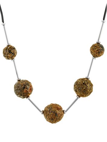 Unique genuine Baltic amber necklace Meteorite, image 