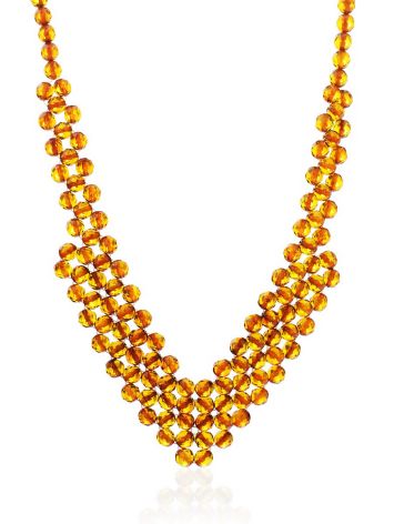 Intricately woven necklace made of natural cognac-colored amber, image 