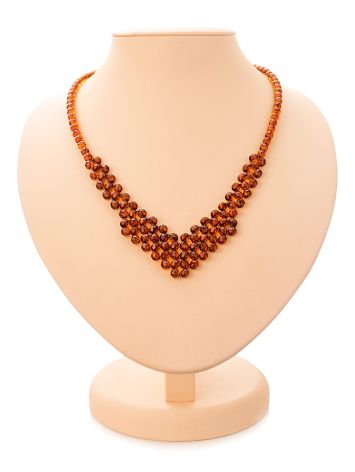 Intricately woven necklace made of natural cognac-colored amber, image , picture 8