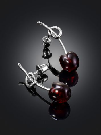 Adorable Cherry studs crafted with natural amber, image , picture 2