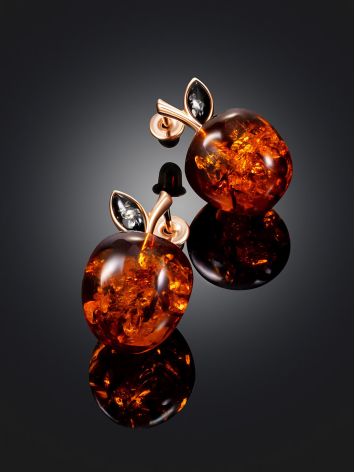 Charming cognac amber apple stud earrings, image , picture 2