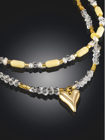 Double-strand milky amber and Austrian glass choker with lemon heart, image , picture 3