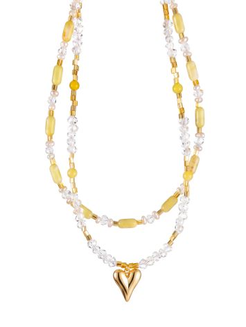 Double-strand milky amber and Austrian glass choker with lemon heart, image 