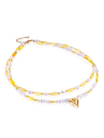 Double-strand milky amber and Austrian glass choker with lemon heart, image , picture 4
