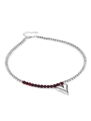 Stylish choker made of hematite and cognac amber with a volume heart pendant, image , picture 3