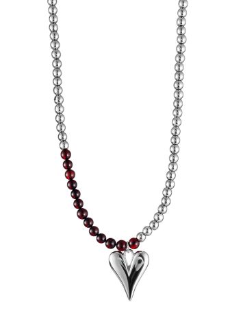 Stylish choker made of hematite and cognac amber with a volume heart pendant, image 