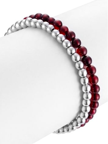 Double-strand bracelet made of hematite and natural amber with a heart pendant, image , picture 3