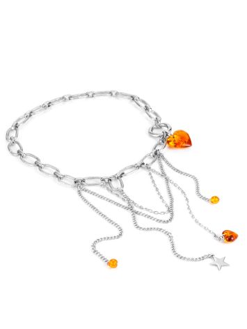 Layered choker necklace made of jewelry alloy with natural amber, image , picture 3