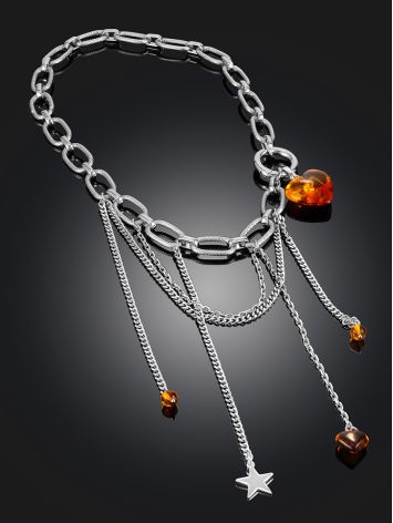 Layered choker necklace made of jewelry alloy with natural amber, image , picture 2