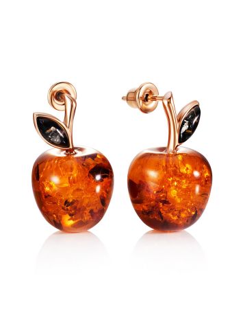Charming cognac amber apple stud earrings, image 