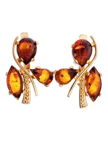 Bold Cognac Amber Earrings In Gold-Plated Silver The Verbena, image 
