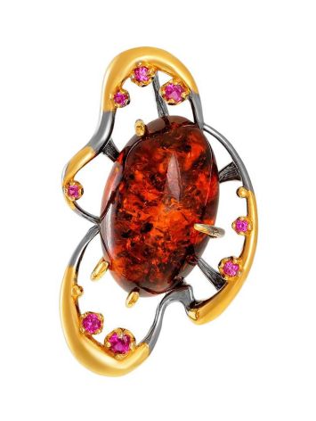Gold-Plated Pendant With Cognac Amber and Crystals The Pompadour, image 