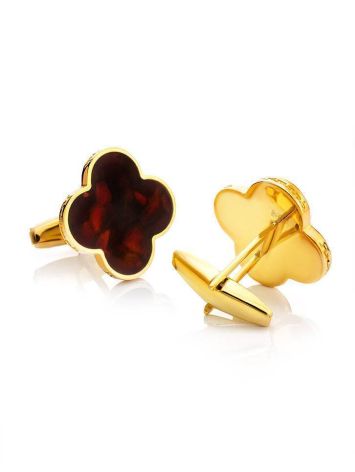 Clover Shaped Amber Cufflinks In Gold Plated Silver The Monaco, image 