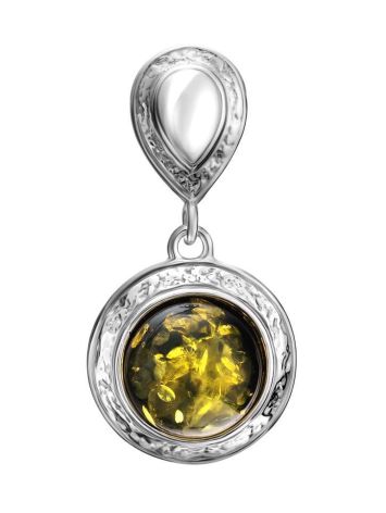 Elegant Round Pendant In Sterling Silver With Luminous Green Amber The Hermitage, image 