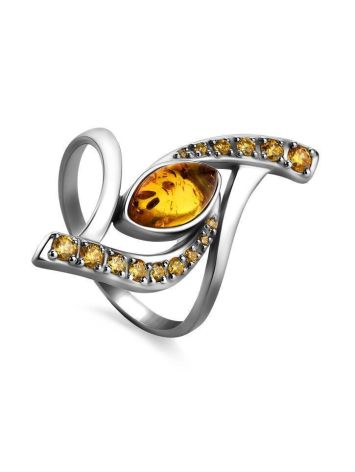 Sterling Silver Amber Ring With Crystals The Raphael, Ring Size: 11.5 / 21, image 