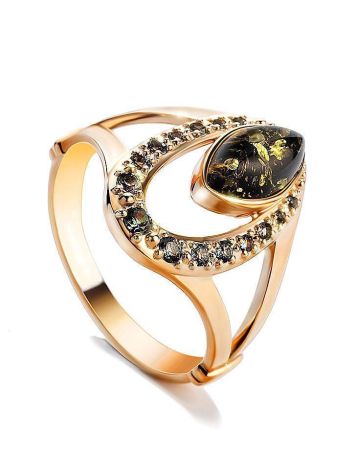Amber Ring With Green Crystals In Gold The Raphael, Ring Size: 6.5 / 17, image 