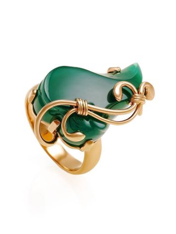 Green Synthetic Onyx Adjustable Ring In Gold-Plated Silver The Serenade, Ring Size: Adjustable, image 