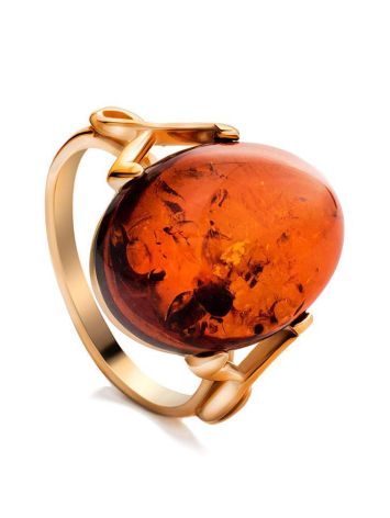 Gold-Plated Cocktail Ring With Cognac Amber The Napoli, Ring Size: 6 / 16.5, image 