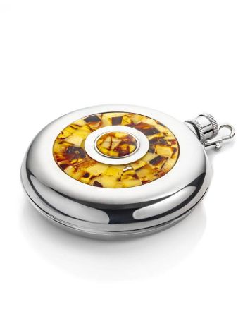 Stainless Steel Souvenir Flask With Amber Mosaic, image 