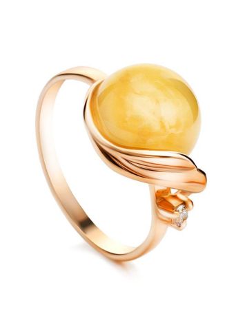 Honey Amber Ring In Gold-Plated Silver With Crystals The Swan, Ring Size: 13 / 22, image 