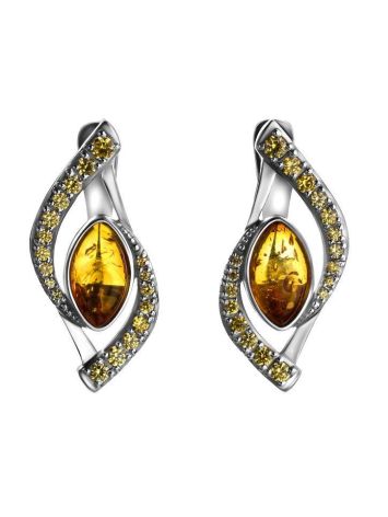 Latch Back Amber Earrings In Sterling Silver With Crystals The Raphael, image 