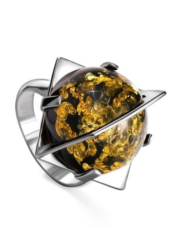 One Size Amber Ring In Sterling Silver The Saturn, Ring Size: Adjustable, image 